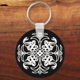 Black and White Tribal Rattlesnake Mandala   Key Ring