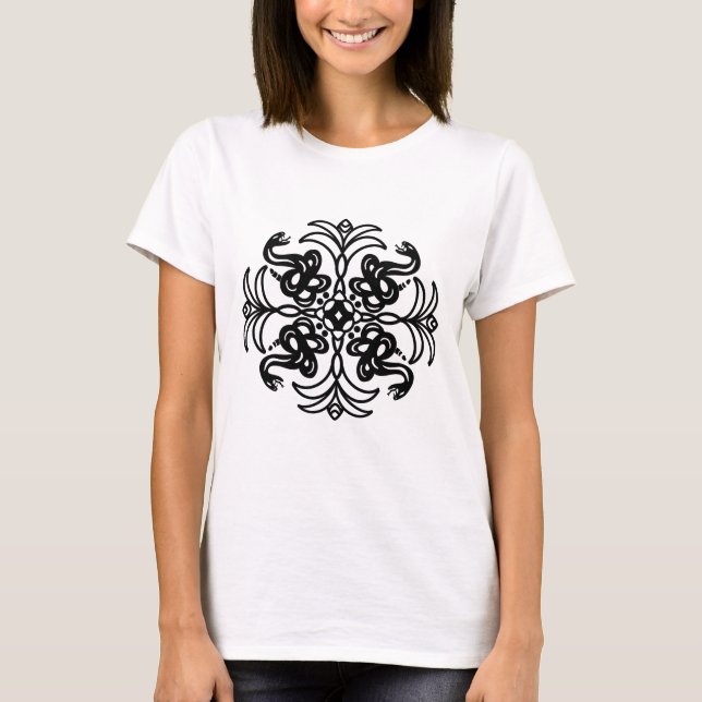 Black and White Tribal Rattlesnake  T-Shirt (Front)