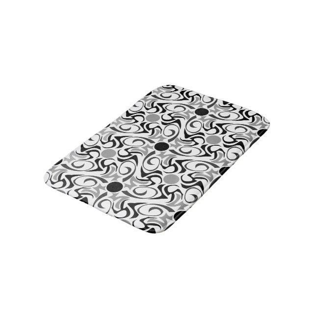 Black and White Tribal Rice Grain Pattern Bath Mat (Angled)