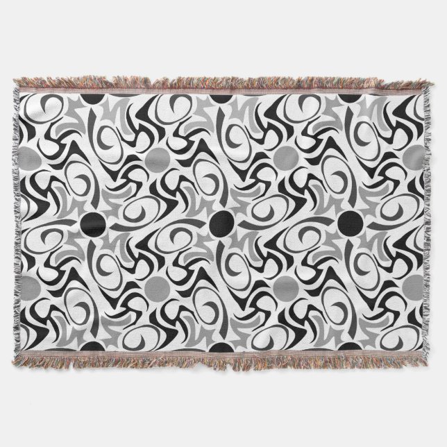 Black and White Tribal Rice Grain Pattern Throw Blanket (Front)