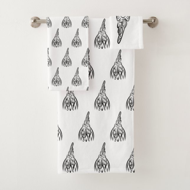 Black and White Tribal Rooster Bath Towel Set (Insitu)