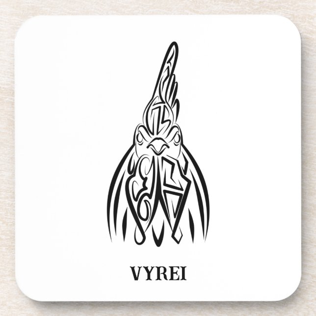 Black and White Tribal Rooster Coaster (Front)