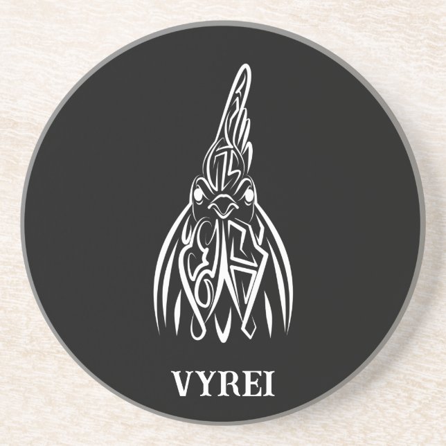 Black and White Tribal Rooster Coaster (Front)