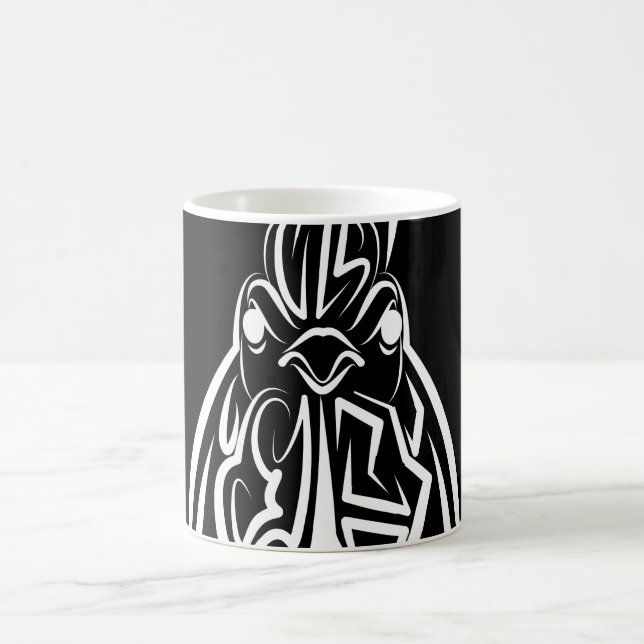 Black and White Tribal Rooster Coffee Mug (Center)
