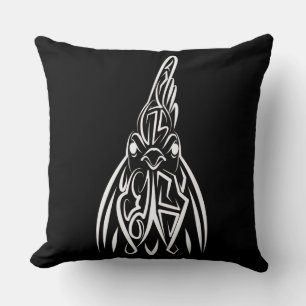 Black and White Tribal Rooster Cushion