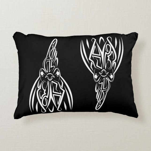 Black and White Tribal Rooster Decorative Cushion (Front)