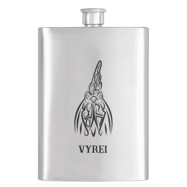 Black and White Tribal Rooster Hip Flask (Front)