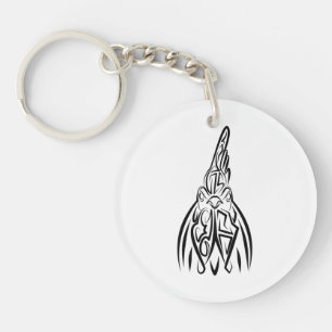 Black and White Tribal Rooster Key Ring