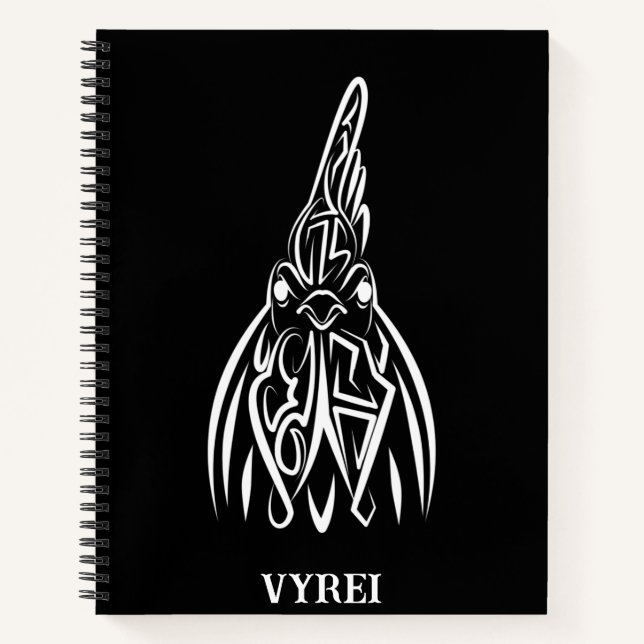 Black and White Tribal Rooster Notebook (Front)