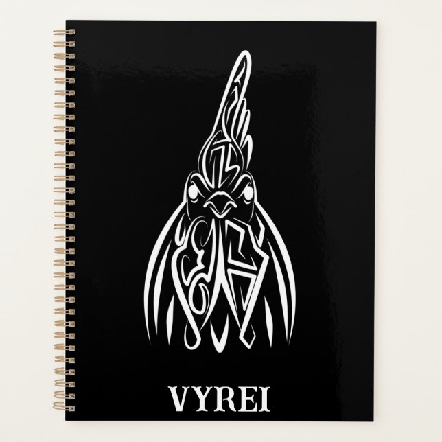 Black and White Tribal Rooster Planner (Front)