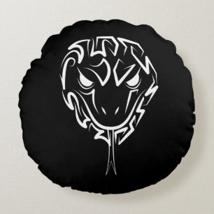 Black and White Tribal Rooster Round Pillow