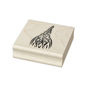 Black and White Tribal Rooster Rubber Stamp