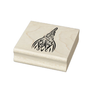 Black and White Tribal Rooster Rubber Stamp
