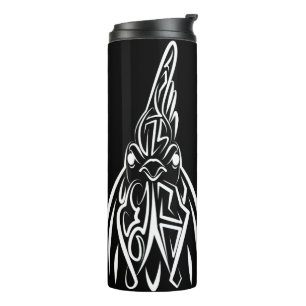 Black and White Tribal Rooster Thermal Tumbler