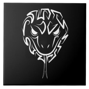 Black and White Tribal Snake Ceramic Tile