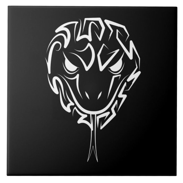 Black and White Tribal Snake Ceramic Tile (Front)