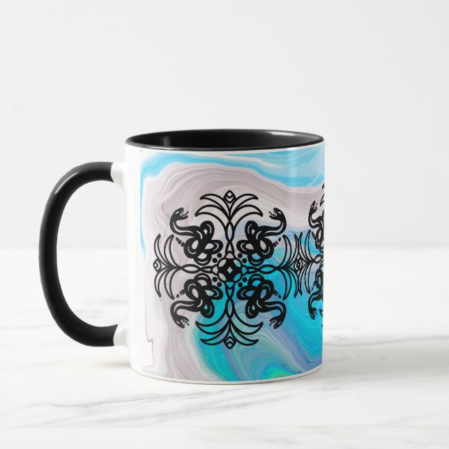 Black and White Tribal Snake Mandala  Mug (Left)
