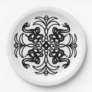 Black and White Tribal Snake Paper Plate
