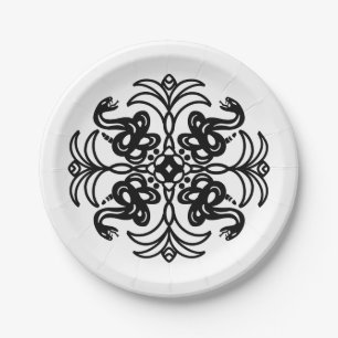 Black and White Tribal Snake  Paper Plate