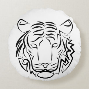 Black and White Tribal Snake Round Pillow