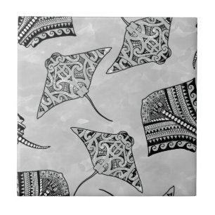 Black and White Tribal Stingrays Ceramic Tile