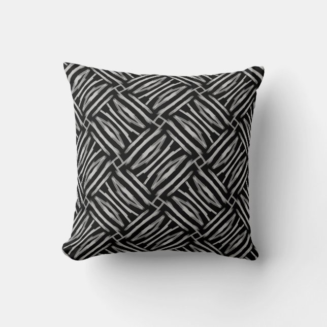 Black and White Tribal Stripes Cushion (Front)