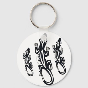 Black and white tribal style lizard  key ring