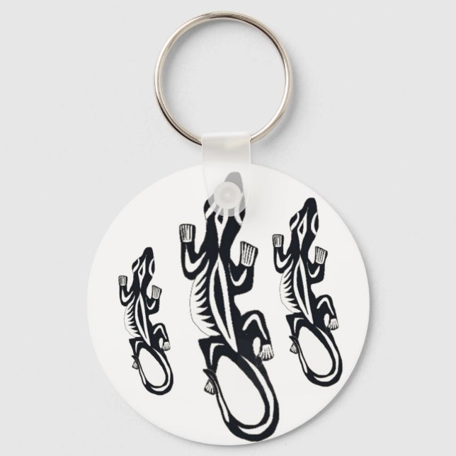 Black and white tribal style lizard  key ring (Front)