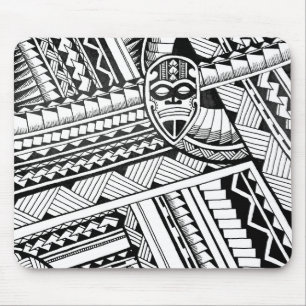 Black and White Tribal Tattoo African Mask Design Mouse Pad