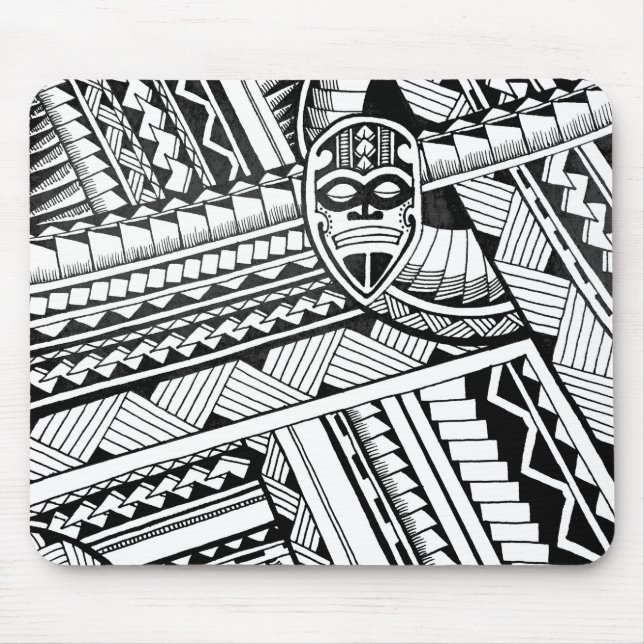 Black and White Tribal Tattoo African Mask Design Mouse Pad (Front)