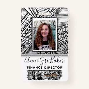 Black and White Tribal Tattoo Employee Photo Name ID Badge