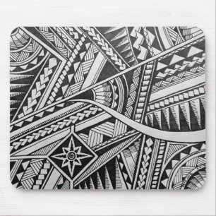 Black and White Tribal Tattoo Stars Stripes Design Mouse Pad