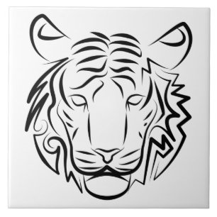 Black and White Tribal Tiger Ceramic Tile