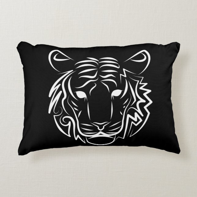 Black and White Tribal Tiger Decorative Cushion (Front)