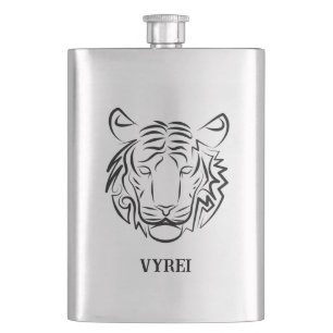 Black and White Tribal Tiger Hip Flask