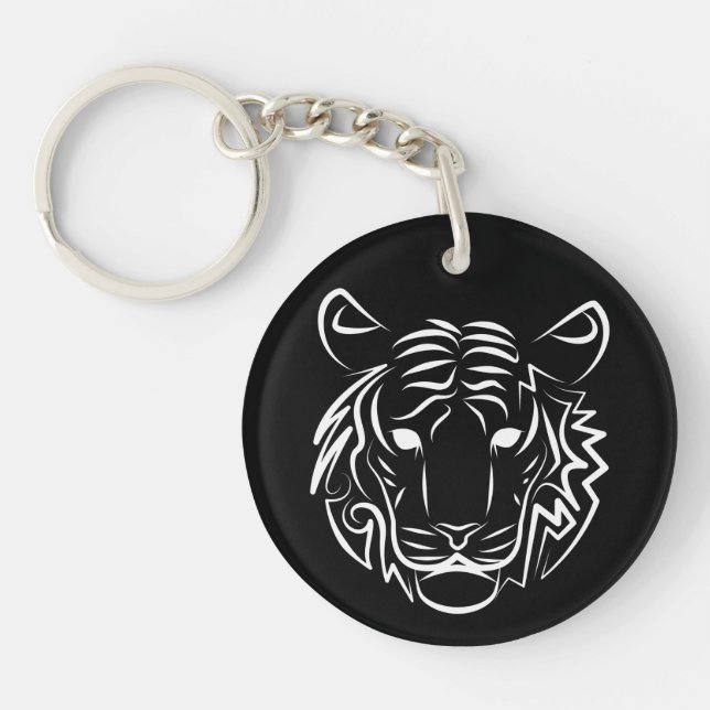 Black and White Tribal Tiger Key Ring (Front)