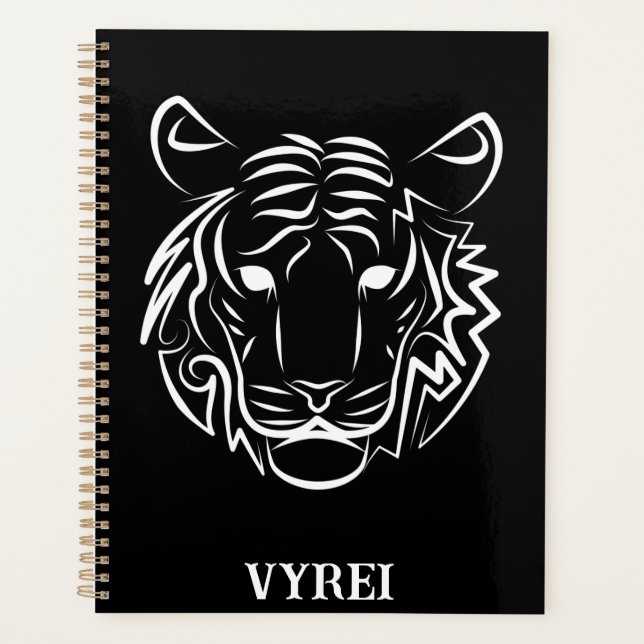 Black and White Tribal Tiger Planner (Front)