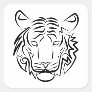 Black and White Tribal Tiger Square Sticker