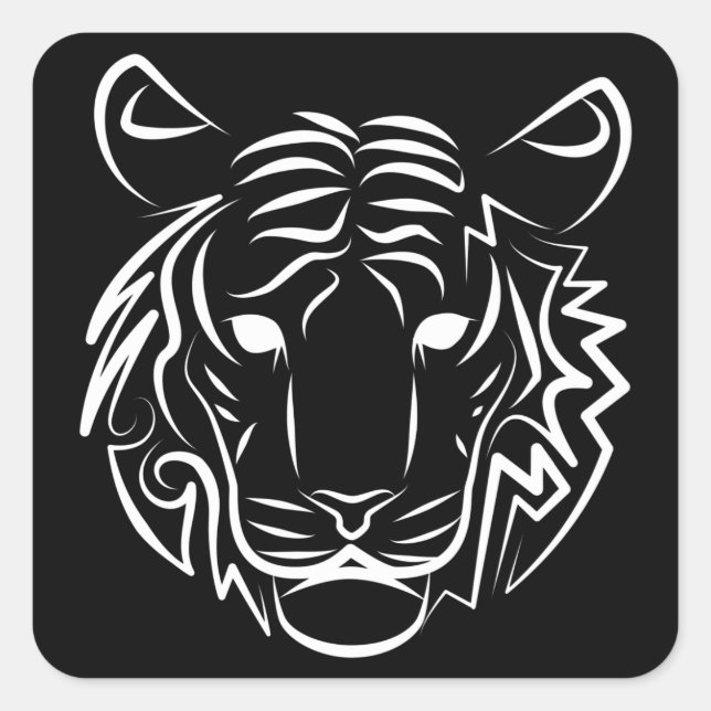 Black and White Tribal Tiger Square Sticker (Front)