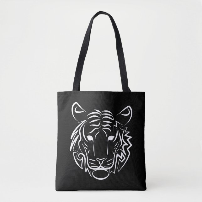 Black and White Tribal Tiger Tote Bag (Front)