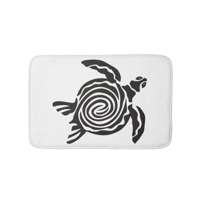 Black and White Tribal Turtle Art Bath Mat (Front)