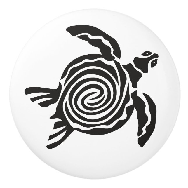 Black and White Tribal Turtle Art Ceramic Knob (Front)
