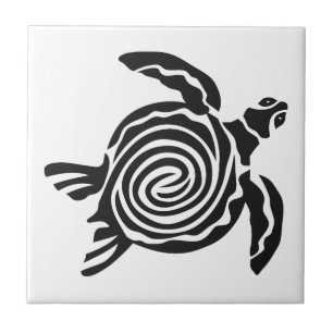 Black and White Tribal Turtle Art Ceramic Tile
