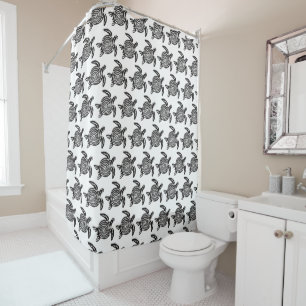 Black and White Tribal Turtle Art Shower Curtain