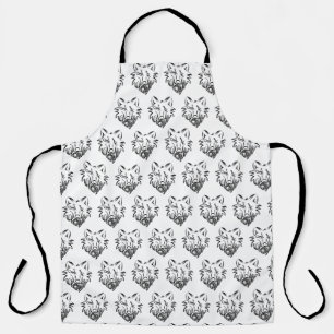 Black and White Tribal Wolf Apron