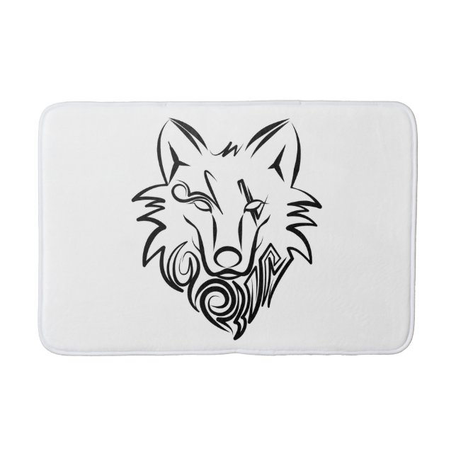 Black and White Tribal Wolf Bath Mat (Front)