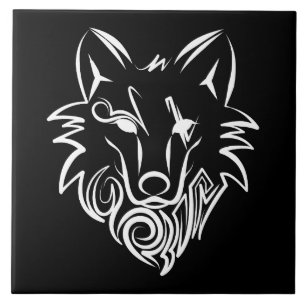 Black and White Tribal Wolf Ceramic Tile