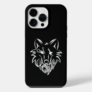 Black and White Tribal Wolf iPhone 14 Pro Max Case