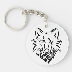 Black and White Tribal Wolf Key Ring