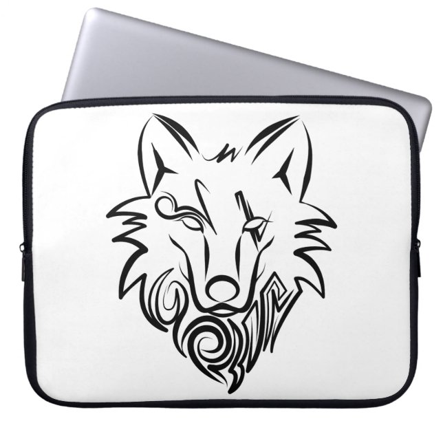 Black and White Tribal Wolf Laptop Sleeve (Front)